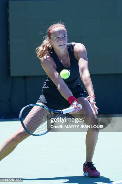 Belgian Hanne Vandewinkel pictured in action during the third match between American Pegula and Belgian Vandewinkel on the second day of the meeting...