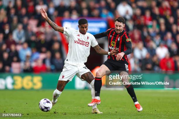 Marcus Rashford of Manchester United and Adam Smith of Bournemouth during the Premier League match between AFC Bournemouth and Manchester United at...