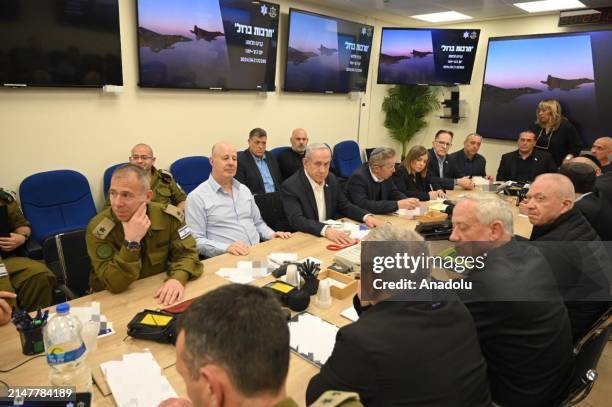 The Israel's war cabinet, chaired by Prime Minister Benjamin Netanyahu , holds a meeting to discuss the drone attack launched by Iran in Tel Aviv,...