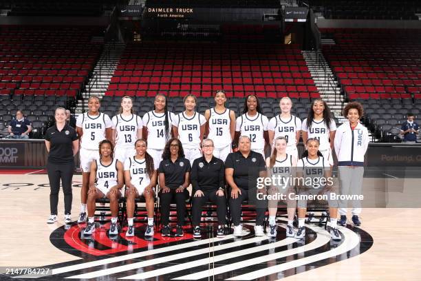 Team USA poses for a portrait before the game against Team World during the 2024 Nike Hoop Summit on April 13, 2024 at the Moda Center Arena in...