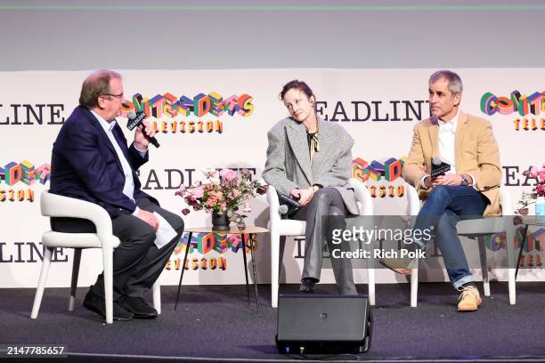 Pete Hammond, Andrea Riseborough and Victor Levin speak on a panel for "Alice and Jack" at Deadline Contenders Television 2024 held at the Directors...