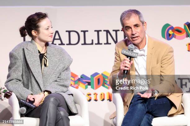 Andrea Riseborough and Victor Levin speak on a panel for "Alice and Jack" at Deadline Contenders Television 2024 held at the Directors Guild of...