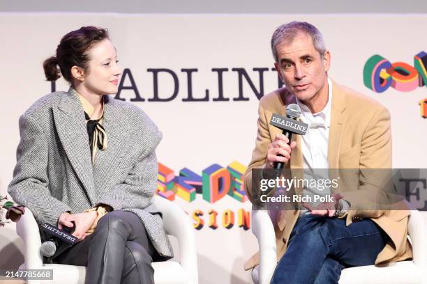 Andrea Riseborough and Victor Levin speak on a panel for "Alice and Jack" at Deadline Contenders Television 2024 held at the Directors Guild of...