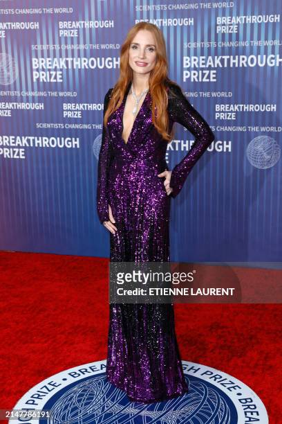 Actress Jessica Chastain arrives at the Tenth Breakthrough Prize Ceremony at the Academy Museum of Motion Pictures in Los Angeles, California, on...