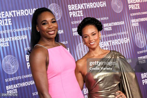 Venus Williams and Alicia Keys at the tenth Breakthrough Prize ceremony held at the Academy Museum of Motion Pictures on April 13, 2024 in Los...