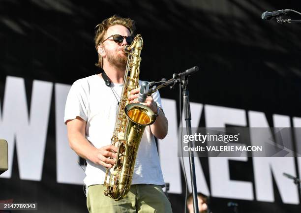 Chris Tomson of Vampire Weekend performs at the Outdoor stage during the Coachella Valley Music and Arts Festival at the Empire Polo Club in Indio,...