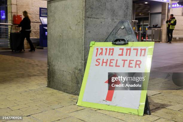 View of empty entrance of airport and shelter sign as Israel closed its airspace to all domestic and international flights between 01.00-07.00 a.m....