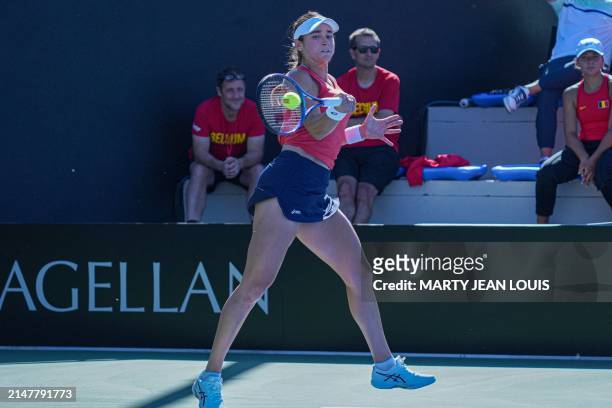 American Caroline Dolehide pictured in action during the fourth match between, a doubles match between American pair Dolehide and Townsend and...