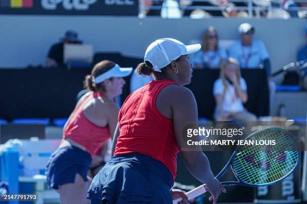American Taylor Townsend pictured in action during the fourth match between, a doubles match between American pair Dolehide and Townsend and Belgian...