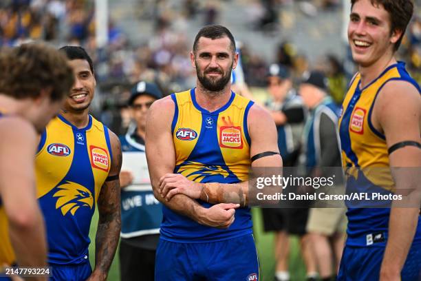 Jack Darling of the Eagles is happy with the win during the 2024 AFL Round 05 match between the West Coast Eagles and the Richmond Tigers at Optus...