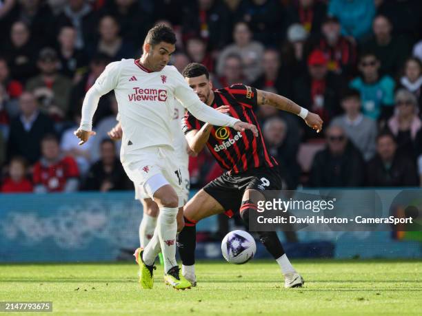 Manchester United's Casemiro under pressure from Bournemouth's Dominic Solanke during the Premier League match between AFC Bournemouth and Manchester...