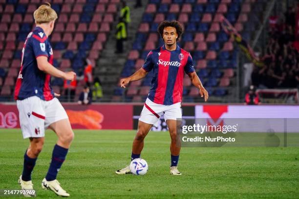 Joshua Zirkzee of Bologna FC is playing in the Italian Serie A football match between Bologna FC and AC Monza at Dall'Ara Stadium in Bologna, Italy,...