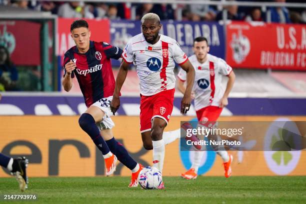 Jean-Daniel Akpa-Akpro of AC Monza is playing in the Italian Serie A football match between Bologna FC and AC Monza at Dall'Ara Stadium in Bologna,...