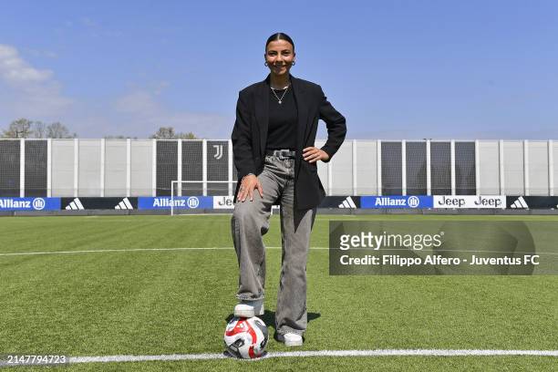 Arianna Caruso poses at Juventus Center Vinovo on April 11, 2024 in Vinovo, Italy.