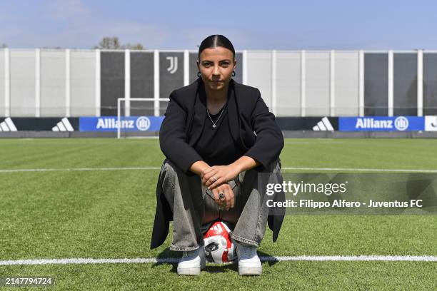 Arianna Caruso poses at Juventus Center Vinovo on April 11, 2024 in Vinovo, Italy.