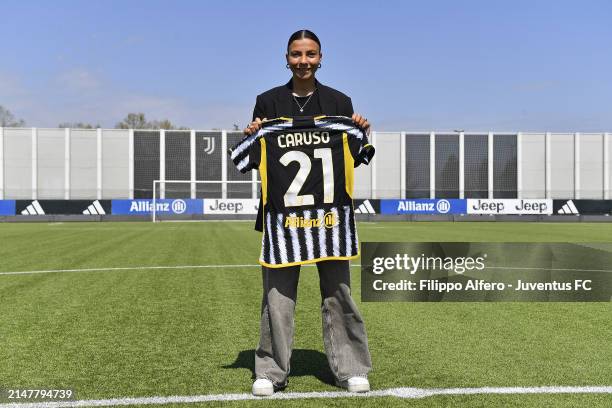 Arianna Caruso poses at Juventus Center Vinovo on April 11, 2024 in Vinovo, Italy.