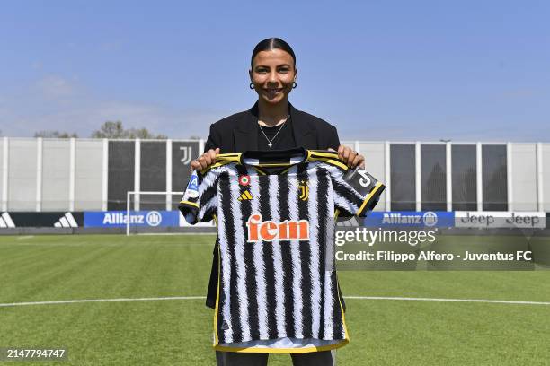 Arianna Caruso poses at Juventus Center Vinovo on April 11, 2024 in Vinovo, Italy.