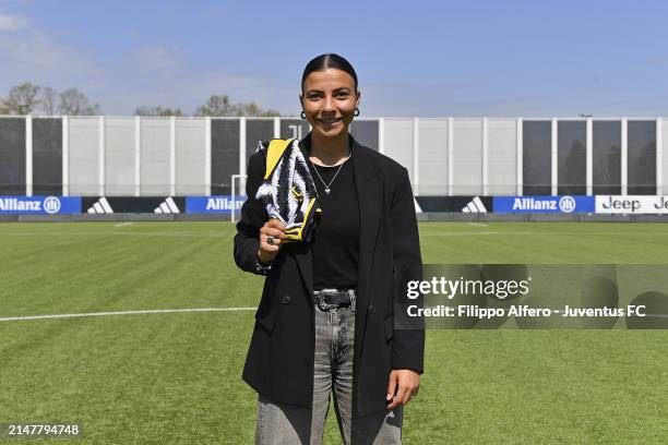 Arianna Caruso poses at Juventus Center Vinovo on April 11, 2024 in Vinovo, Italy.