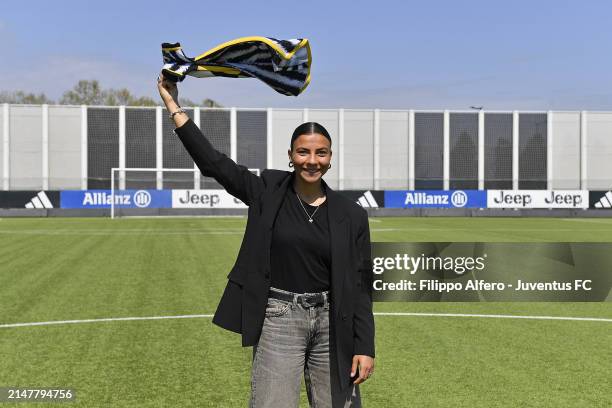 Arianna Caruso poses at Juventus Center Vinovo on April 11, 2024 in Vinovo, Italy.