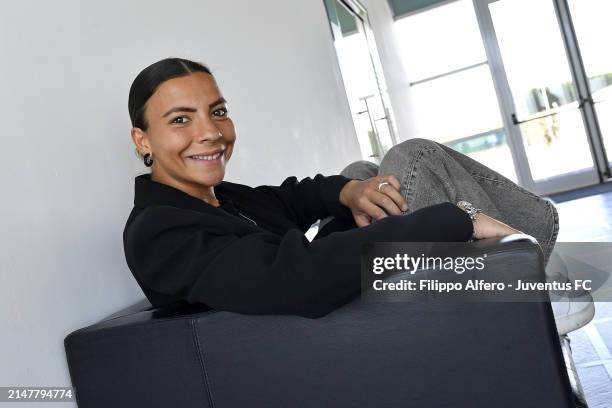 Arianna Caruso poses at Juventus Center Vinovo on April 11, 2024 in Vinovo, Italy.