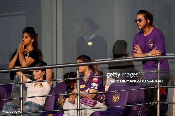 Bollywood actor and co-owner of Kolkata Knight Riders' team Shah Rukh Khan with daughter Suhana Khan watches the Indian Premier League Twenty20...