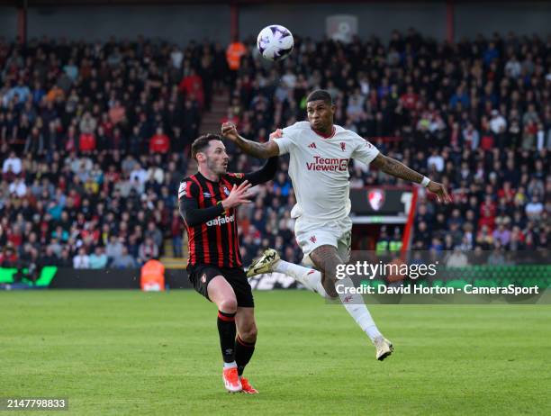 Bournemouth's Adam Smith battles with Manchester United's Marcus Rashford during the Premier League match between AFC Bournemouth and Manchester...