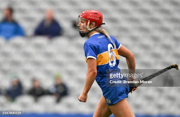 Dublin , Ireland - 14 April 2024; Karen Kennedy of Tipperary celebrates after scoring his side's first goal during the Very Camogie League Division...