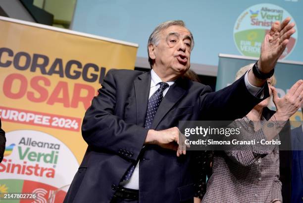 Former Mayor of Palermo Leoluca Orlando participates at the event of the Green Left Alliance entitled: the courage to dare, with the presentation of...