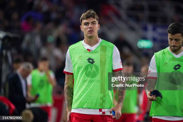 Daniel Maldini is playing for Bologna FC 1909 against AC Monza in a Serie A match at Renato Dall'Ara Stadium in Bologna, Italy, on April 12, 2024.