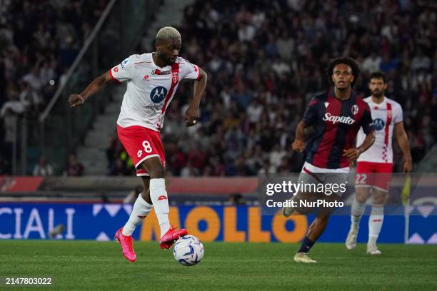 Jean-Daniel Akpa-Akpro is playing for Bologna FC 1909 against AC Monza in a Serie A match at Renato Dall'Ara Stadium in Bologna, Italy, on April 12,...