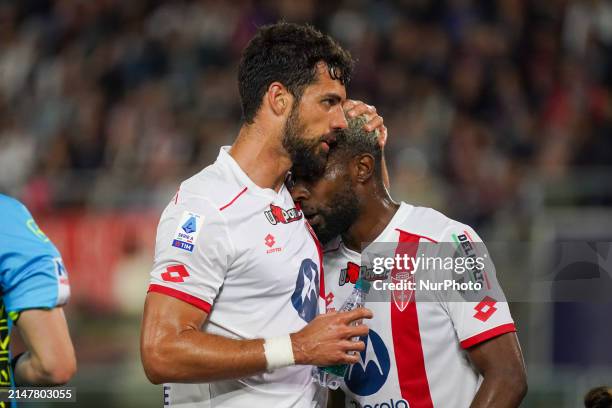 Pablo Mari and Jean-Daniel Akpa-Akpro are playing during the Bologna FC 1909 match against AC Monza in Serie A at Renato Dall'Ara Stadium in Bologna,...