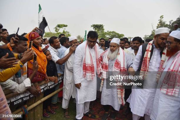 Badruddin Ajmal, the chief of the All India United Democratic Front , is arriving to campaign for AIUDF candidate Aminul Islam for the Nagaon Lok...