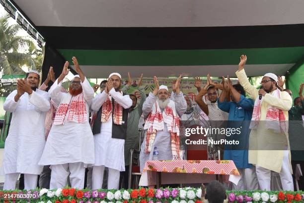 Badruddin Ajmal, the chief of the All India United Democratic Front , is attending an election rally with party leaders in support of Aminul Islam,...