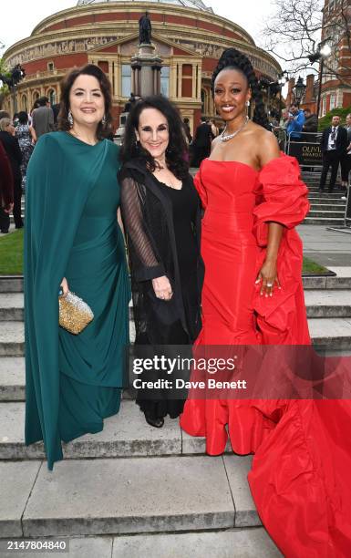 Ruth Jones, Lesley Joseph and Beverley Knight attend The Olivier Awards 2024 at Royal Albert Hall on April 14, 2024 in London, England.