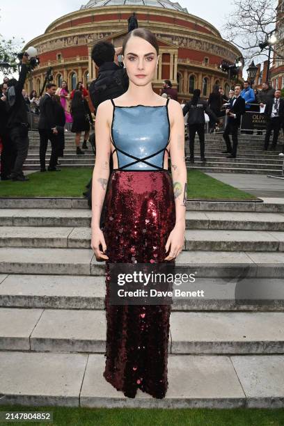 Cara Delevingne attends The Olivier Awards 2024 at Royal Albert Hall on April 14, 2024 in London, England.