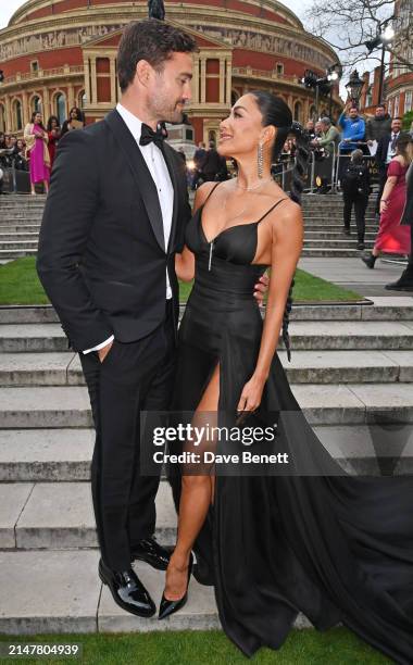 Thom Evans and Nicole Scherzinger attend The Olivier Awards 2024 at Royal Albert Hall on April 14, 2024 in London, England.