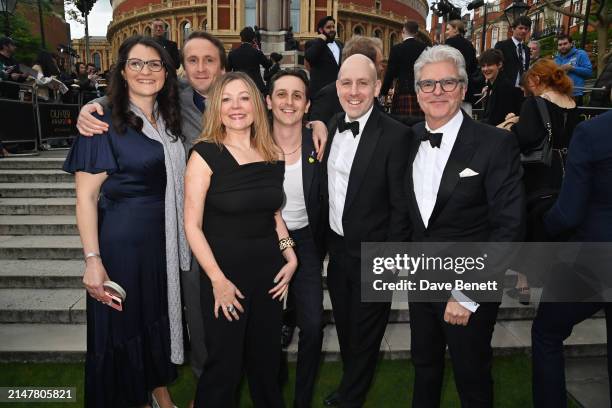 Amy Belson, Tom Basden, Rachel O'Riordan, Theatre director Daniel Raggett, Robert Hastie and Matthew Byam Shaw attend The Olivier Awards 2024 at...