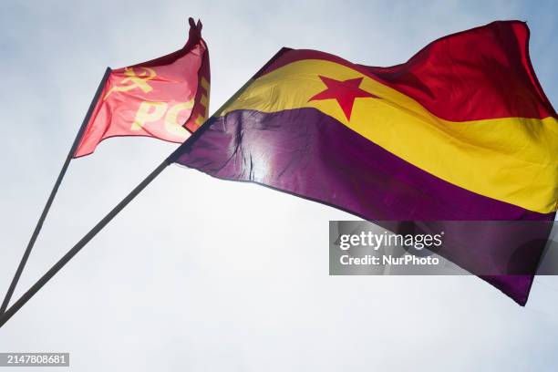 Flags of the Communist Party and the Republic are being displayed in the civil cemetery of Ciriego in Santander, Spain, on April 14, as tribute is...