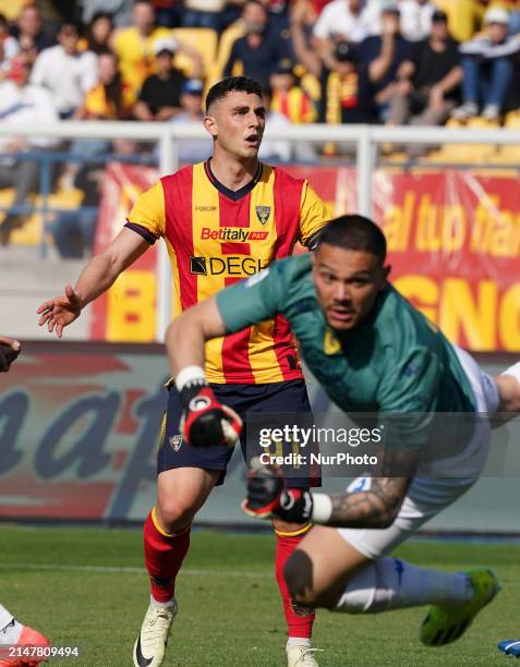 Roberto Piccoli of US Lecce is playing during the Serie A TIM match between US Lecce and Empoli FC in Lecce, Italy, on April 13, 2024.