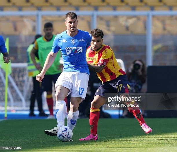 Alberto Cerri of Empoli FC is playing during the Serie A TIM match between US Lecce and Empoli FC in Lecce, Italy, on April 13, 2024.