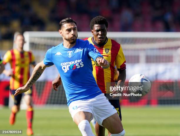 Giuseppe Pezzella of Empoli FC is playing during the Serie A TIM match between US Lecce and Empoli FC in Lecce, Italy, on April 13, 2024.
