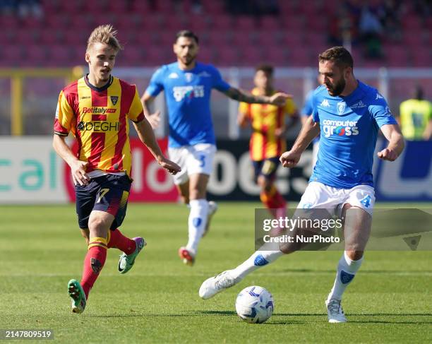 Sebastian Walukiewicz of Empoli FC is playing in the Serie A TIM match between US Lecce and Empoli FC in Lecce, Italy, on April 13, 2024.