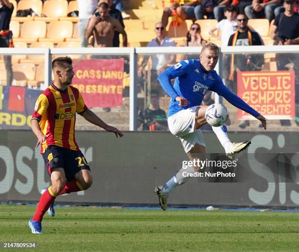 Viktor Kovalenko of Empoli FC is playing during the Serie A TIM match between US Lecce and Empoli FC in Lecce, Italy, on April 13, 2024.