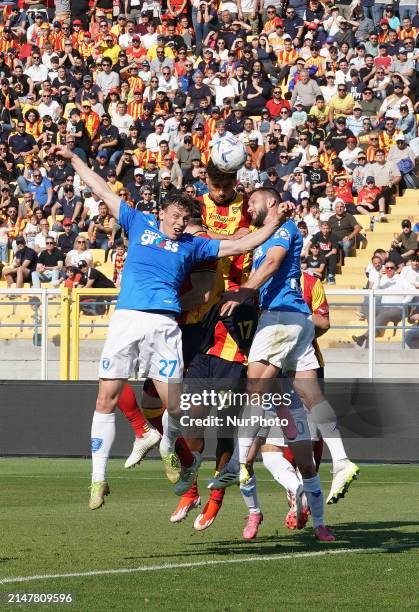 Remi Oudin of US Lecce is playing during the Serie A TIM match between US Lecce and Empoli FC in Lecce, Italy, on April 13, 2024.