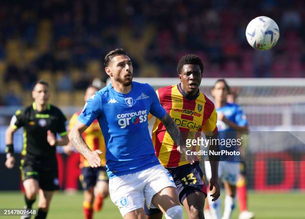 Giuseppe Pezzella of Empoli FC is playing during the Serie A TIM match between US Lecce and Empoli FC in Lecce, Italy, on April 13, 2024.