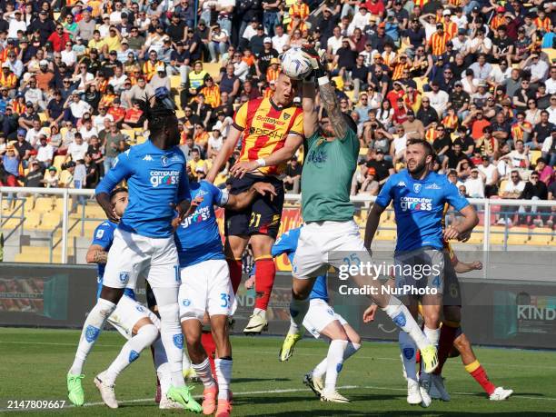 Roberto Piccoli of US Lecce is playing during the Serie A TIM match between US Lecce and Empoli FC in Lecce, Italy, on April 13, 2024.