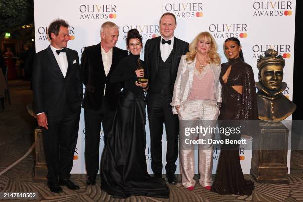 Presenters Dominic West and Freema Agyeman pose in the winners room with Stephen Daldry, Kate Trefry, Justin Martin and Producer Sonia Friedman,...