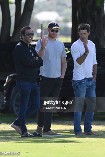 Prince Harry is seen at a polo event with a film crew on April 13, 2024 in Wellington, Florida.