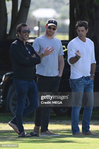 Prince Harry is seen at a polo event with a film crew on April 13, 2024 in Wellington, Florida.