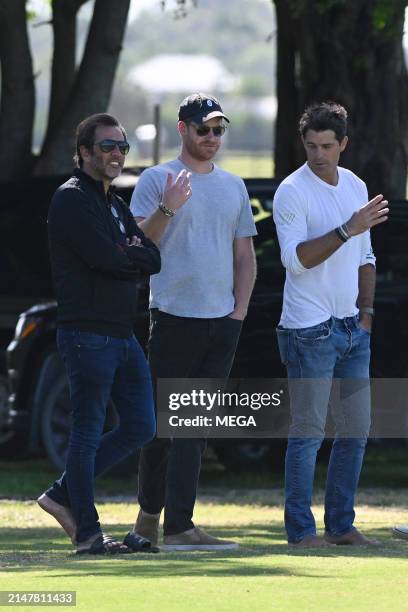 Prince Harry is seen at a polo event with a film crew on April 13, 2024 in Wellington, Florida.